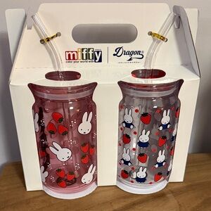 NWT Miffy Strawberry Glass Set of 2 16oz